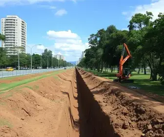 obra de trincheira no Jardim Botânico